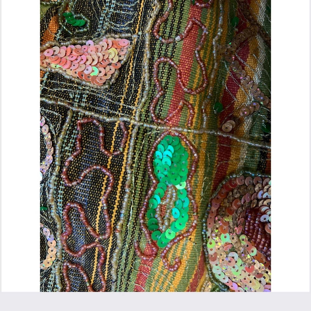 🎁 Boho Sequin Beaded Paisley Hobo Bag Olive Gold Burnt Orange Purse New - Picture 10 of 16